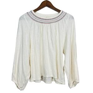 Madewell Scoop Neck Gauze Tunic Cream Long Sleeve - S